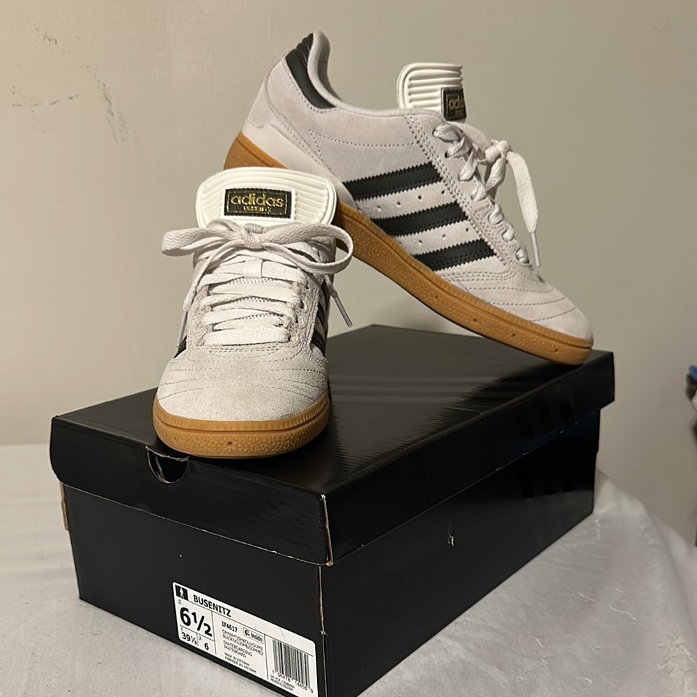 Adidas White and Black Sneakers with Gum Sole
